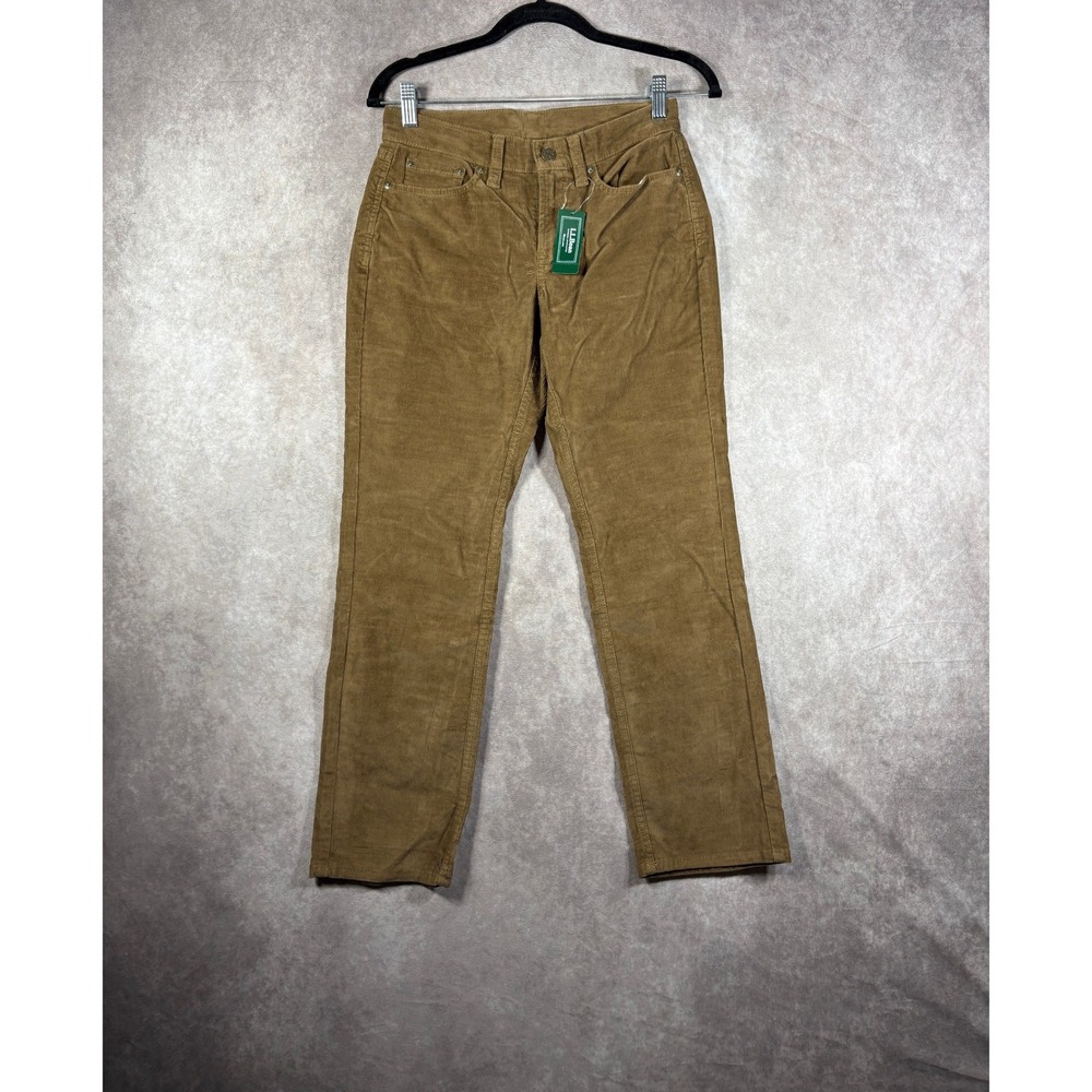 LL Bean Corduroy Pants Womens 2P Brown BeanFlex 5-Pocket Cords Straight NEW